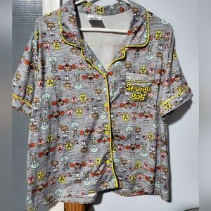 SpongeBob SquarePants Pajama Top | Cartoon Print Button Down Loungewear